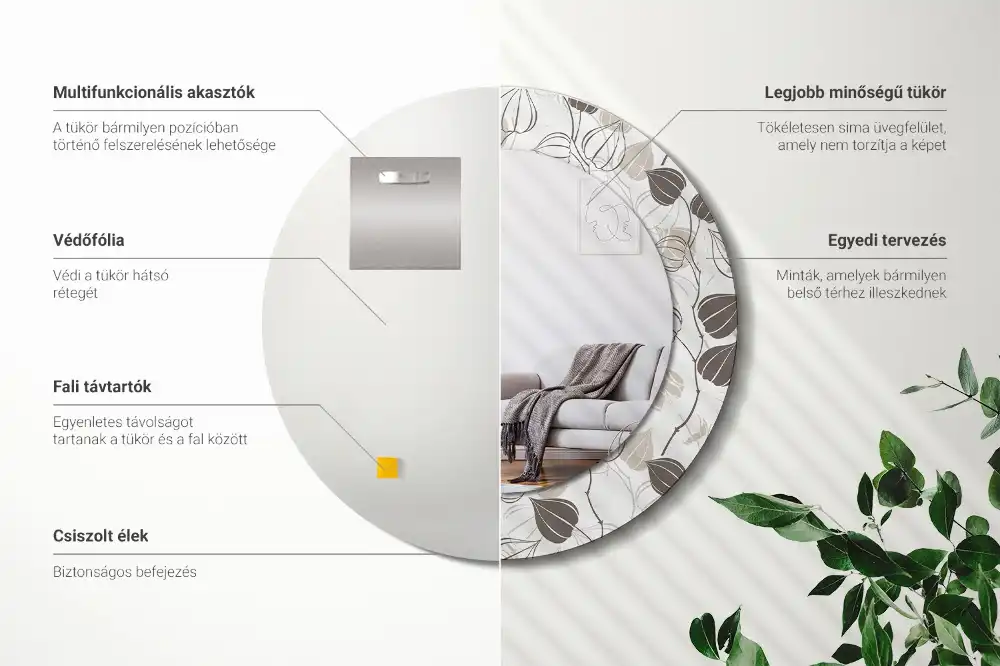 Round decorative mirror Abstract floral