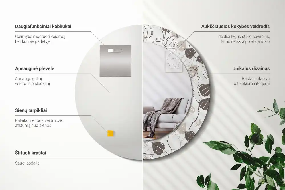 Round decorative mirror Abstract floral