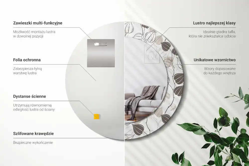 Round decorative mirror Abstract floral