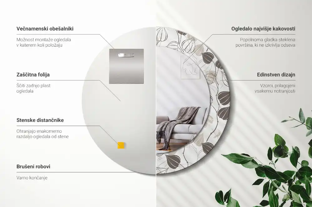 Round decorative mirror Abstract floral