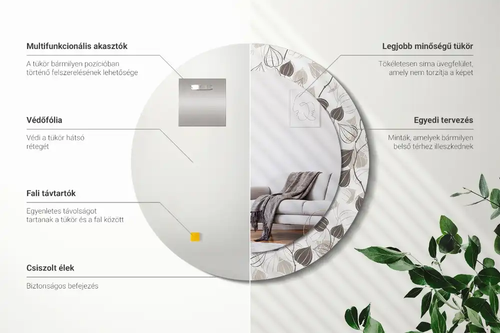 Round decorative mirror Abstract floral