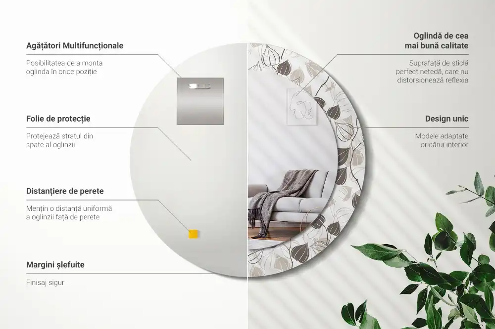 Round decorative mirror Abstract floral