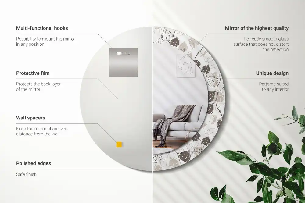 Round decorative mirror Abstract floral