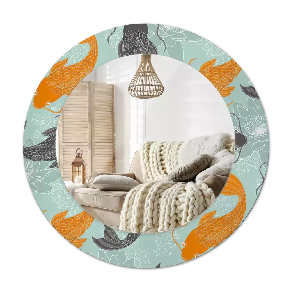 Round printed mirror Koi carp