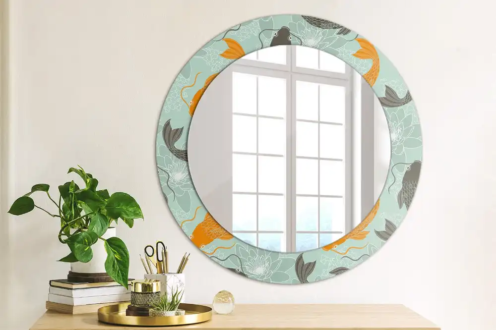 Round printed mirror Koi carp