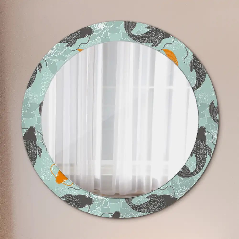 Round printed mirror Koi carp