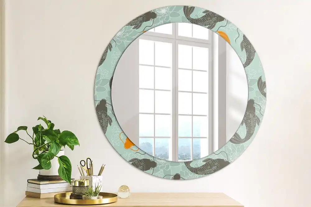 Round printed mirror Koi carp
