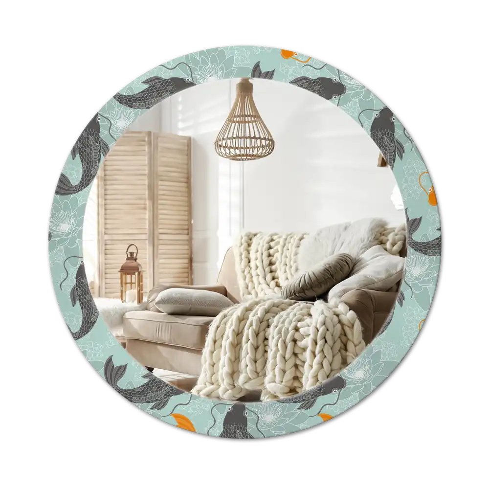 Round printed mirror Koi carp