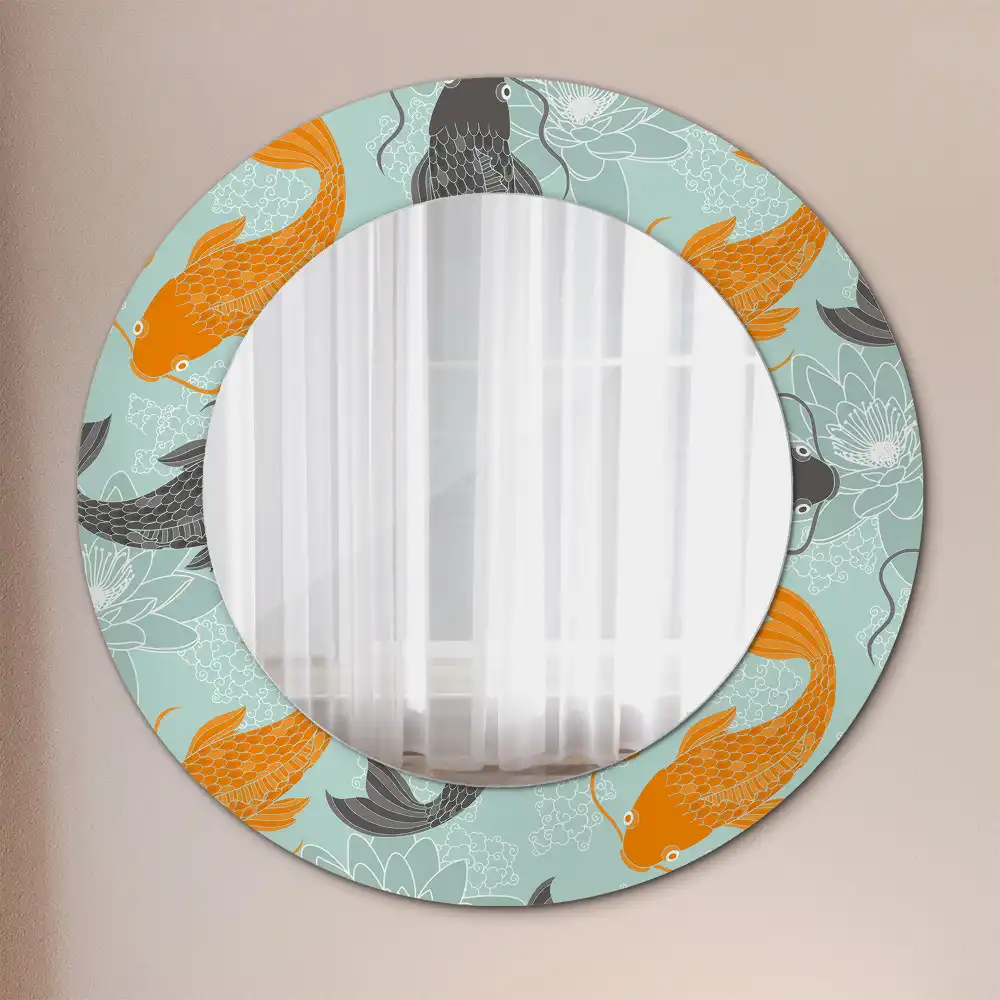 Round printed mirror Koi carp