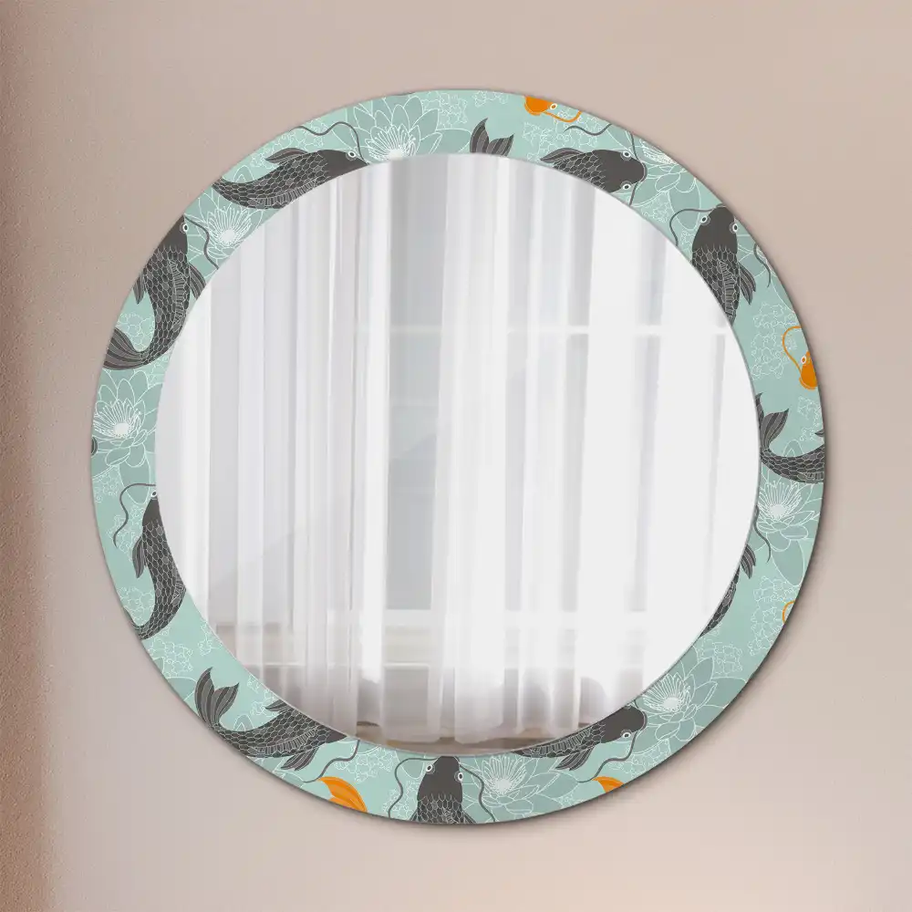 Round printed mirror Koi carp