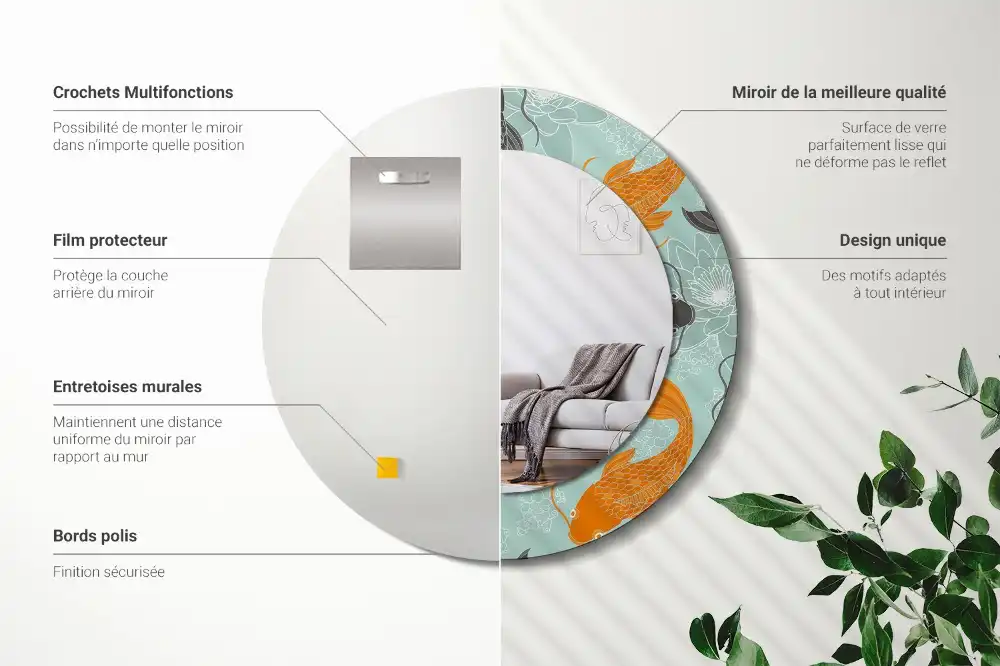 Round printed mirror Koi carp