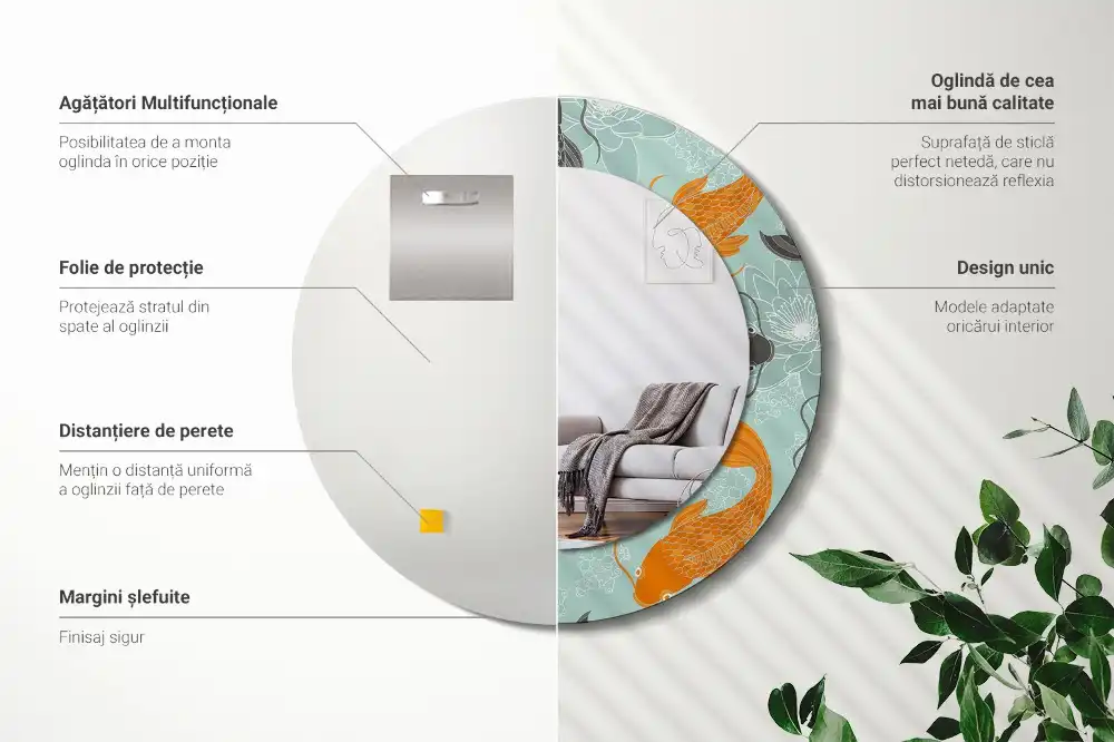 Round printed mirror Koi carp