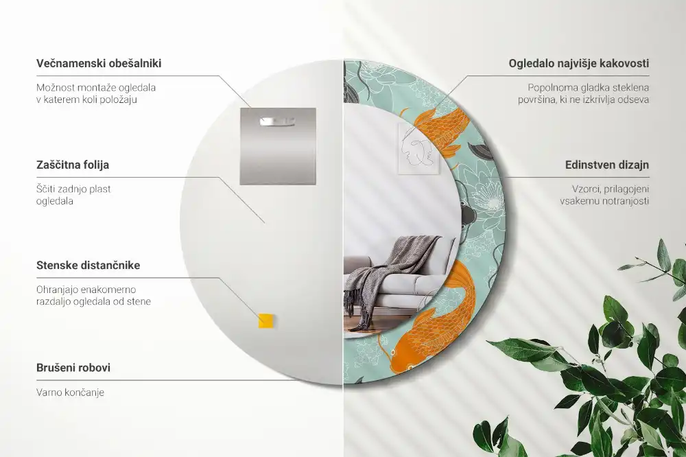 Round printed mirror Koi carp