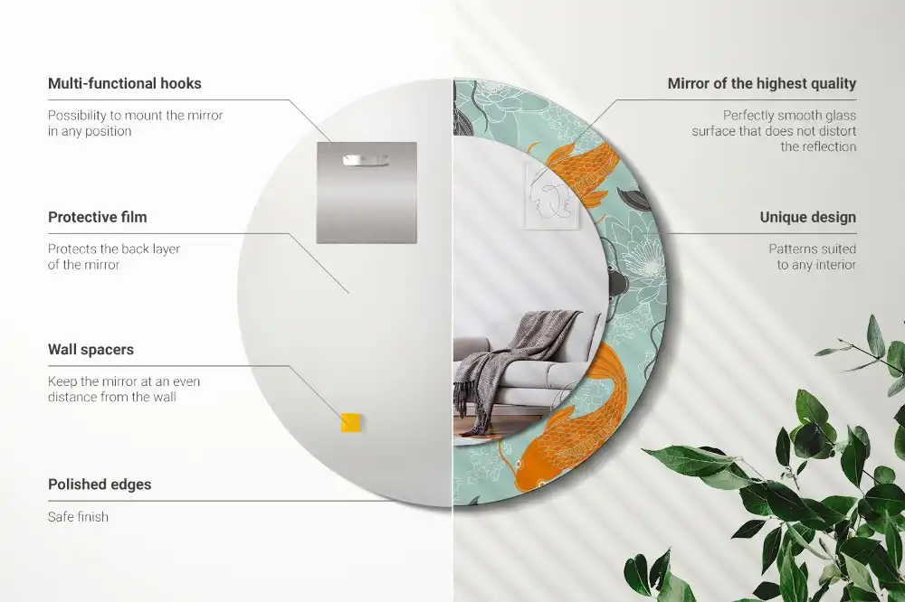 Round printed mirror Koi carp