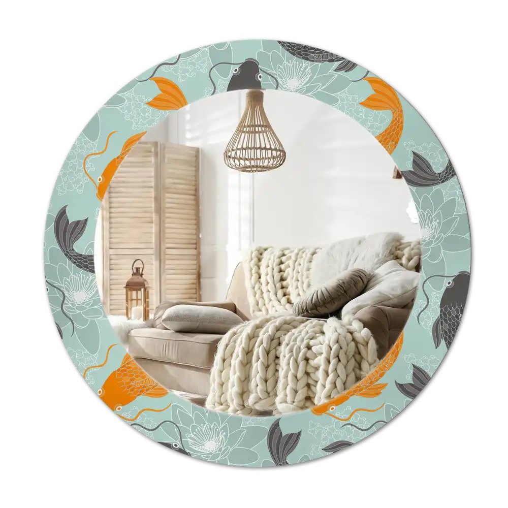 Round printed mirror Koi carp