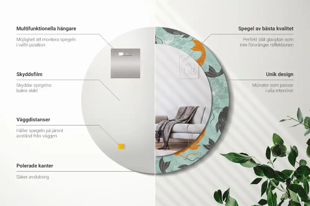 Round printed mirror Koi carp