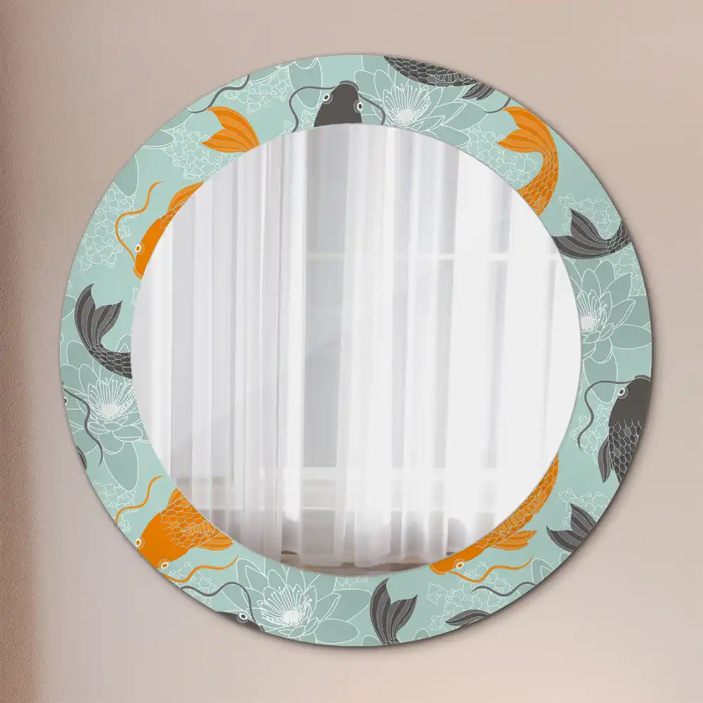 Round printed mirror Koi carp