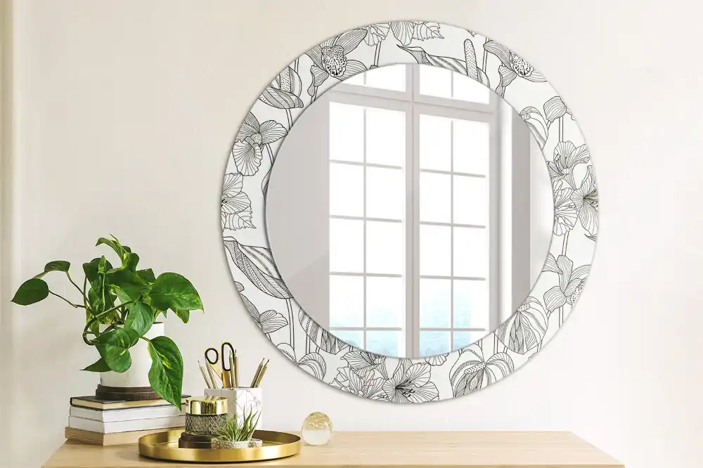 Round decorative mirror Floral pattern