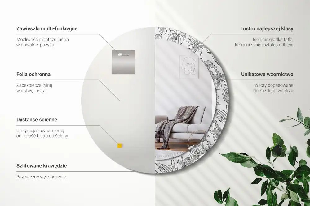 Round decorative mirror Floral pattern