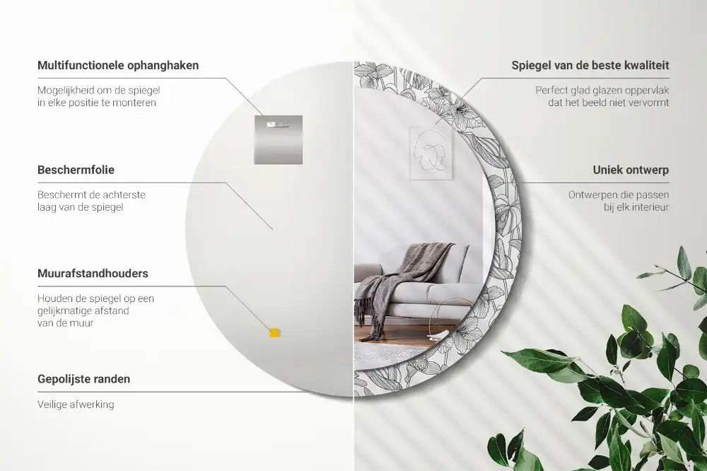 Round decorative mirror Floral pattern