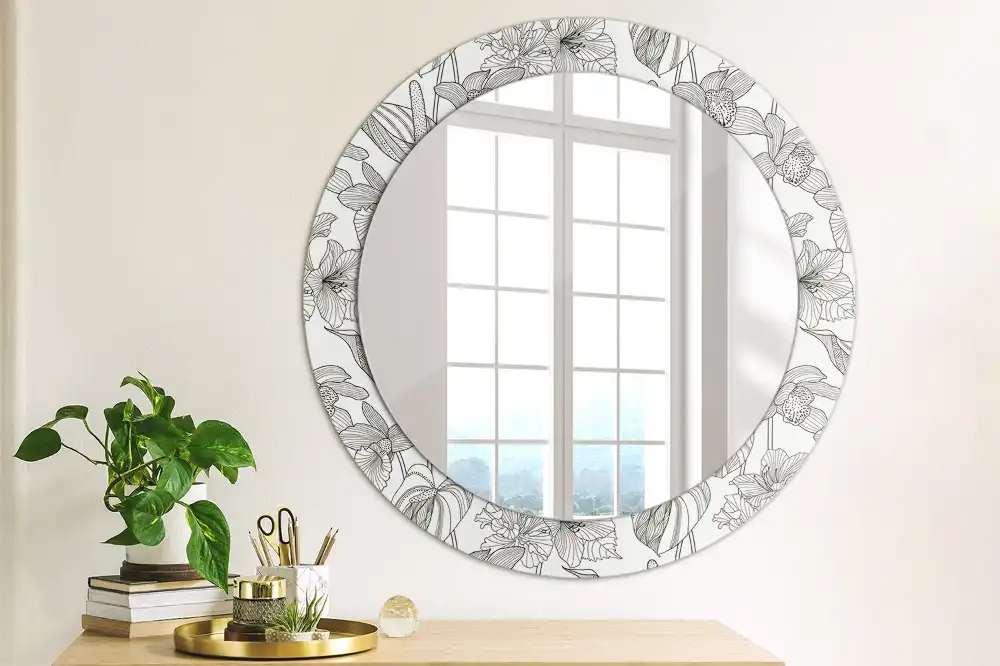 Round decorative mirror Floral pattern