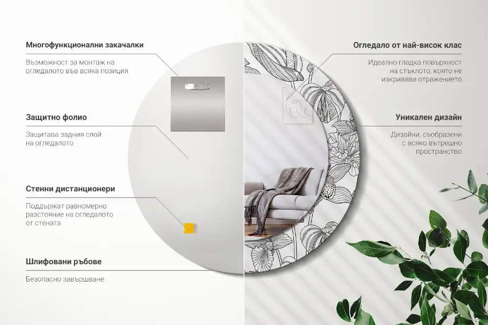 Round decorative mirror Floral pattern