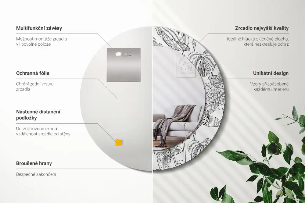 Round decorative mirror Floral pattern