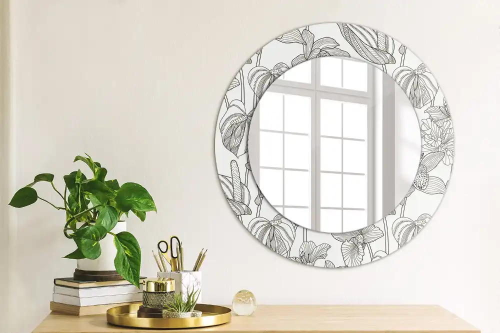 Round decorative mirror Floral pattern