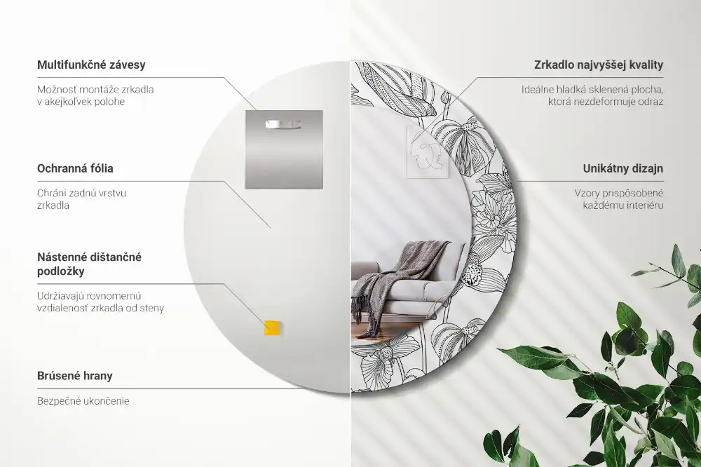 Round decorative mirror Floral pattern