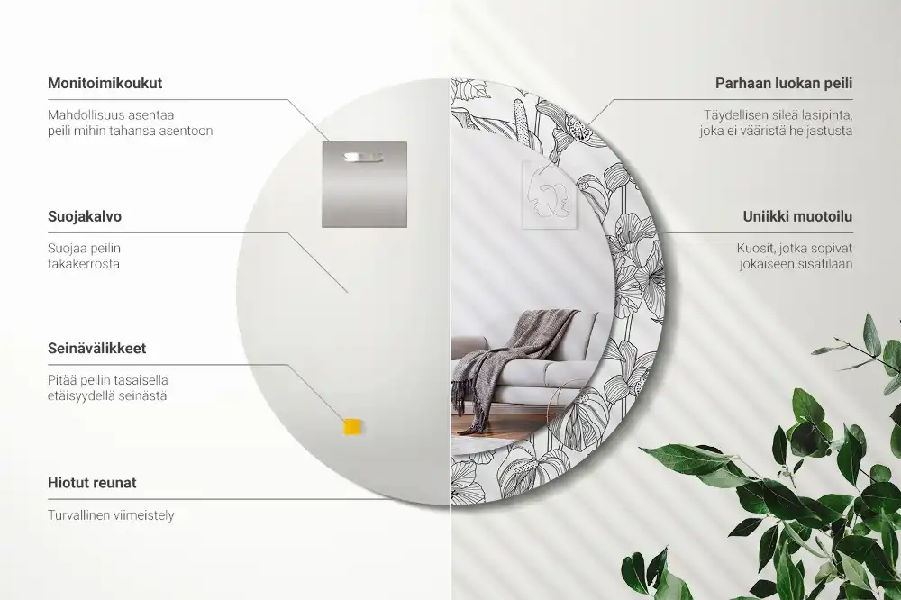 Round decorative mirror Floral pattern