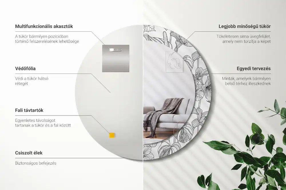 Round decorative mirror Floral pattern