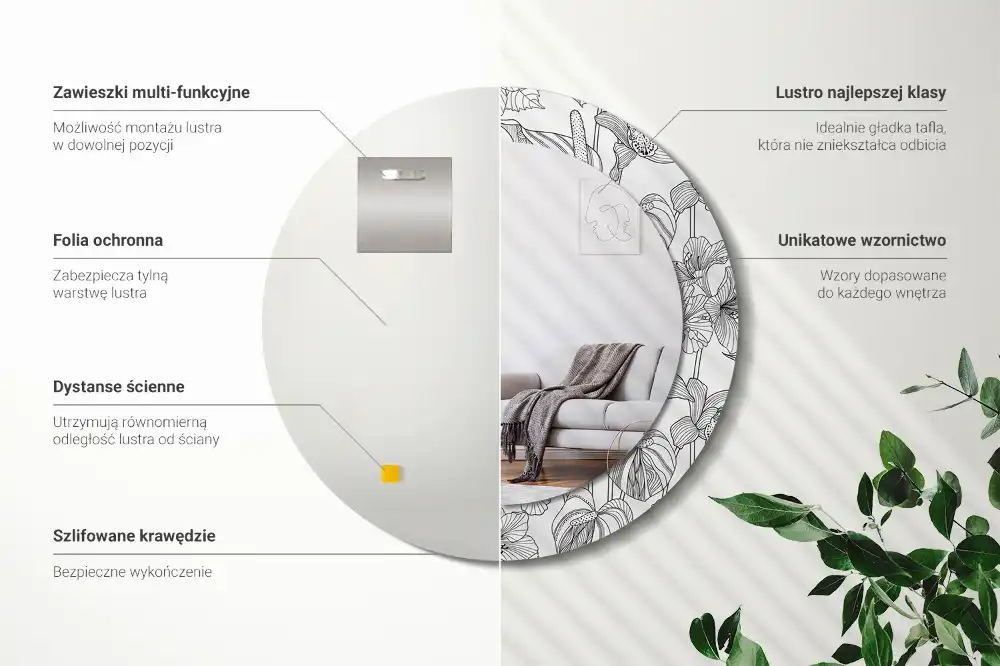 Round decorative mirror Floral pattern