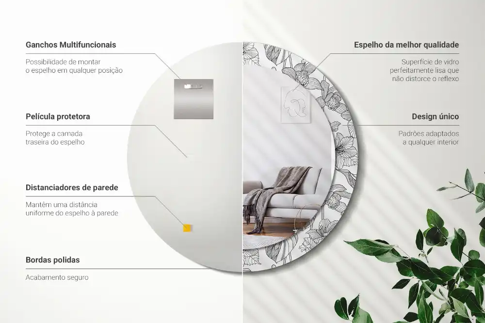 Round decorative mirror Floral pattern