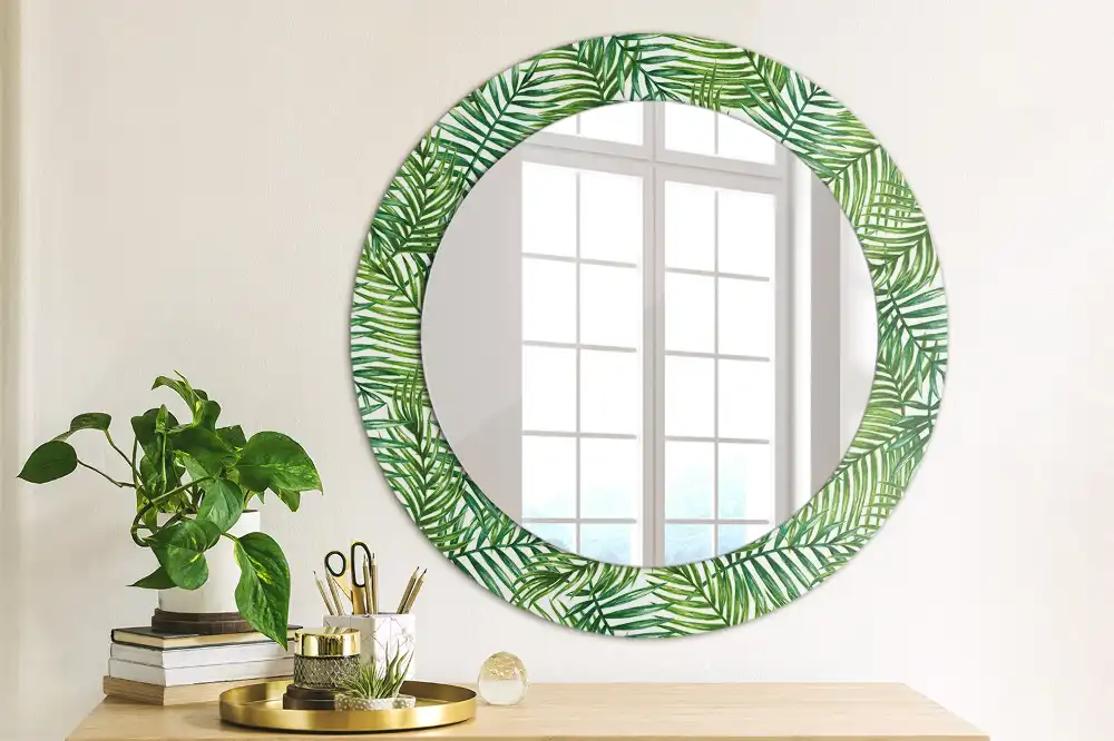 Round wall mirror decor Tropical palm tree