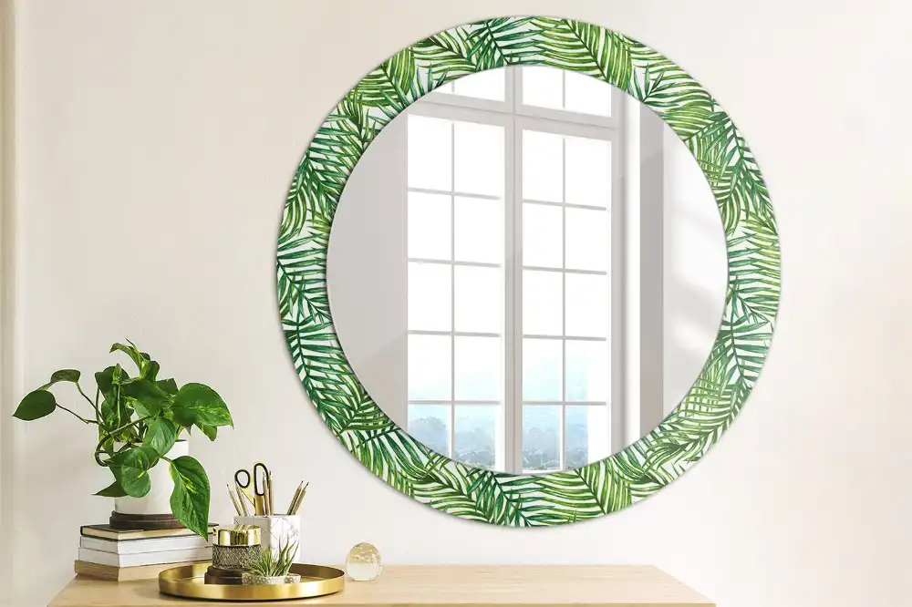 Round wall mirror decor Tropical palm tree