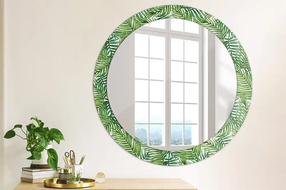 Round wall mirror decor Tropical palm tree