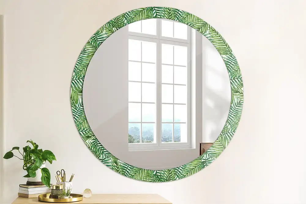Round wall mirror decor Tropical palm tree
