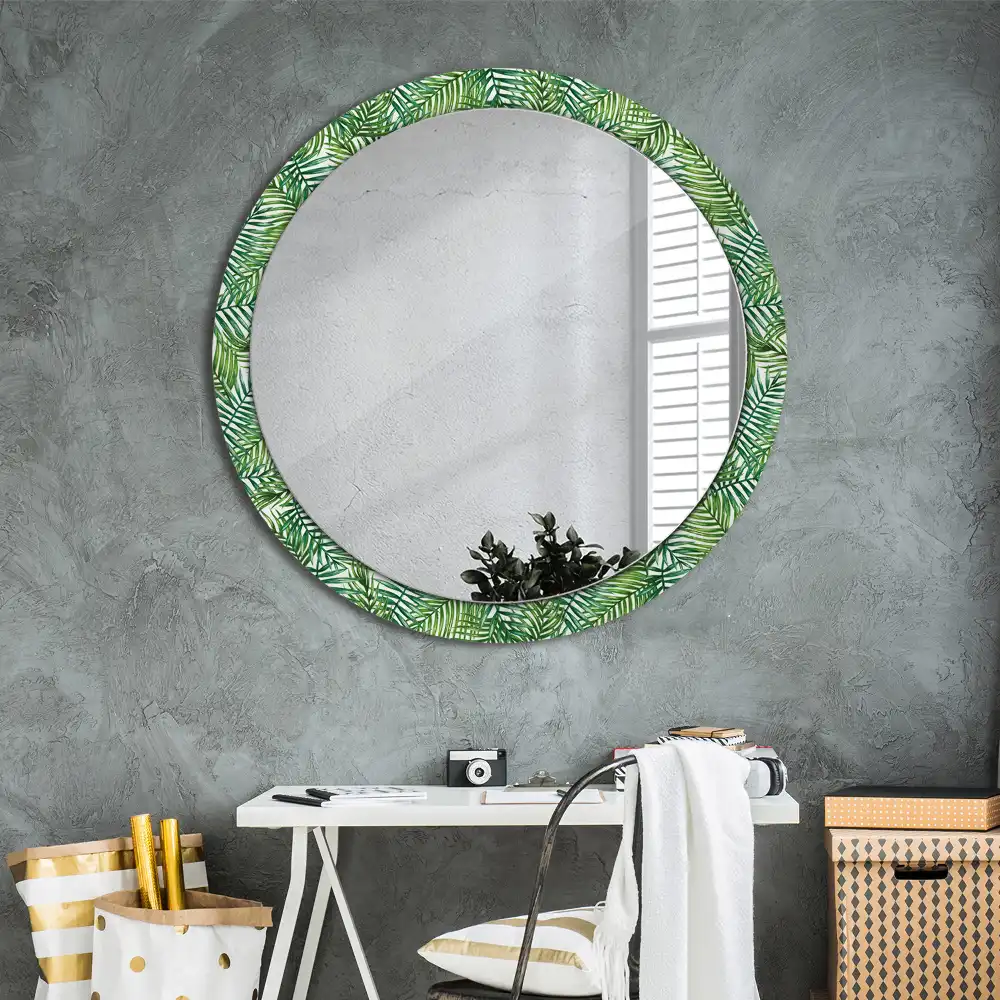 Round wall mirror decor Tropical palm tree