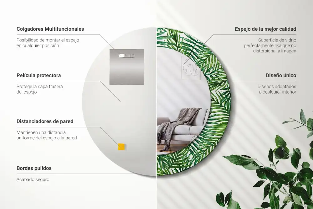 Round wall mirror decor Tropical palm tree