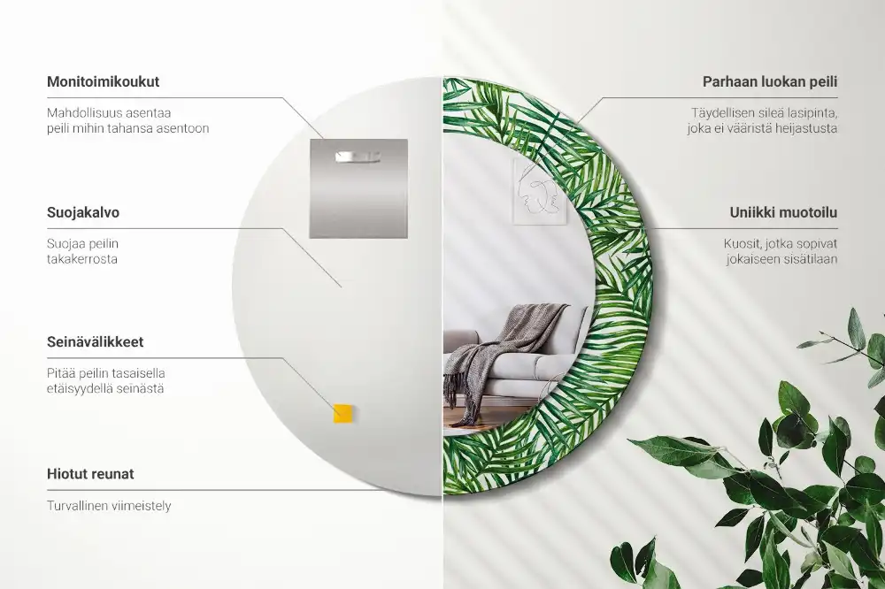 Round wall mirror decor Tropical palm tree