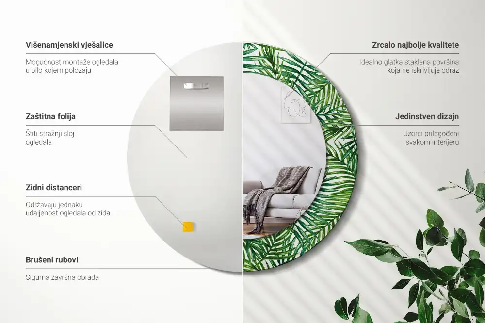 Round wall mirror decor Tropical palm tree