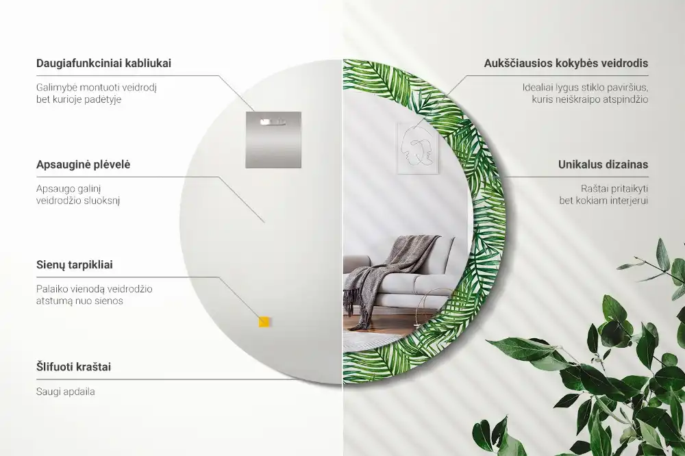 Round wall mirror decor Tropical palm tree