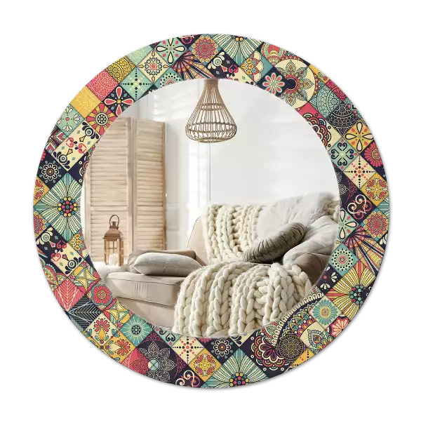 Round mirror frame with print Patchwork tiles