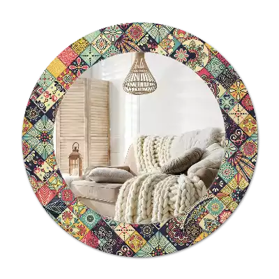 Round mirror frame with print Patchwork tiles