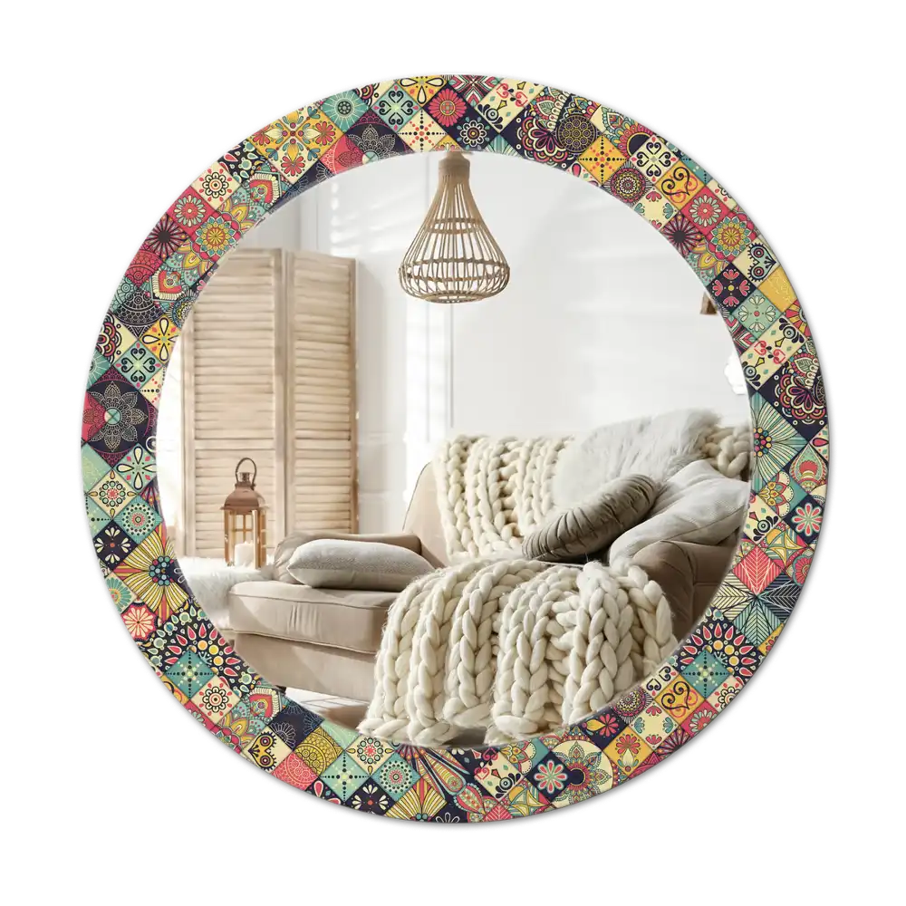 Round mirror frame with print Patchwork tiles