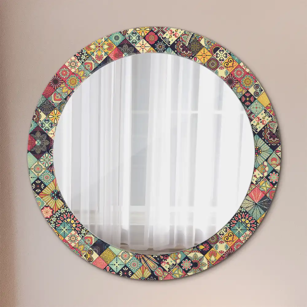 Round mirror frame with print Patchwork tiles