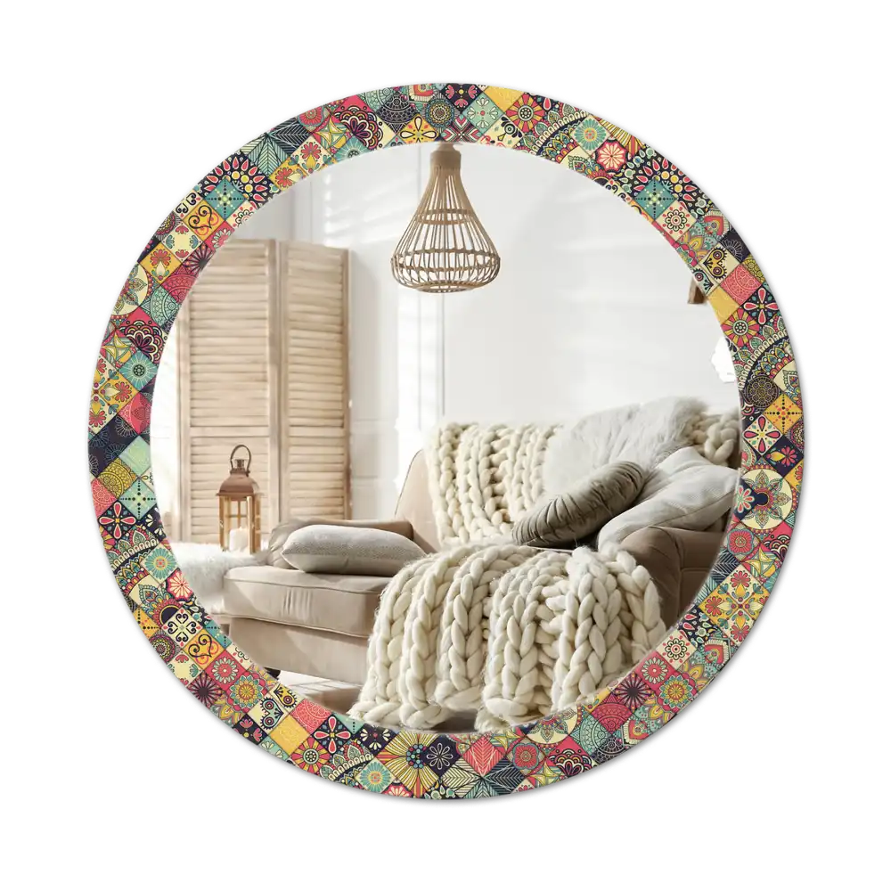 Round mirror frame with print Patchwork tiles