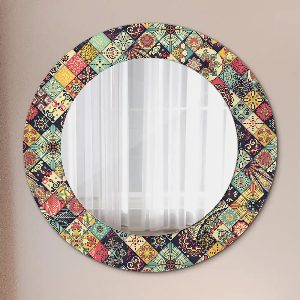 Round mirror frame with print Patchwork tiles