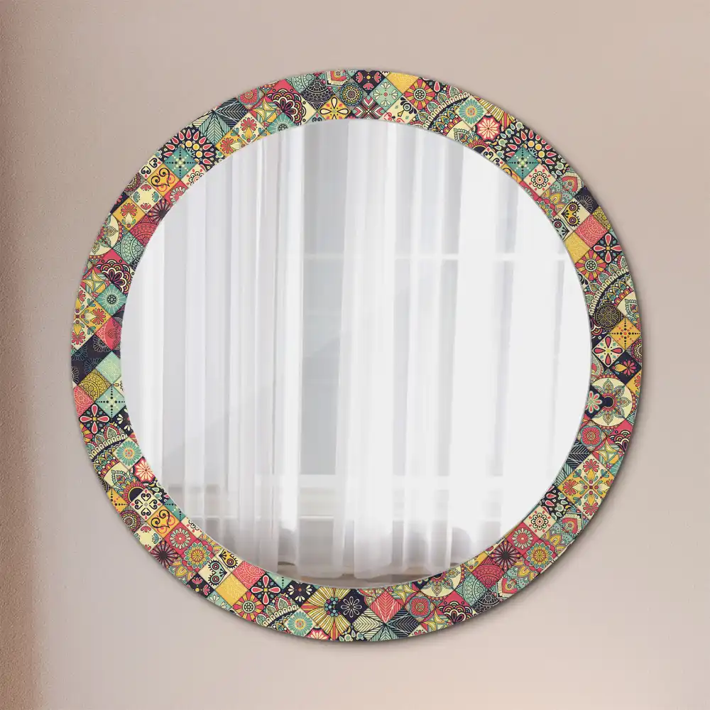 Round mirror frame with print Patchwork tiles