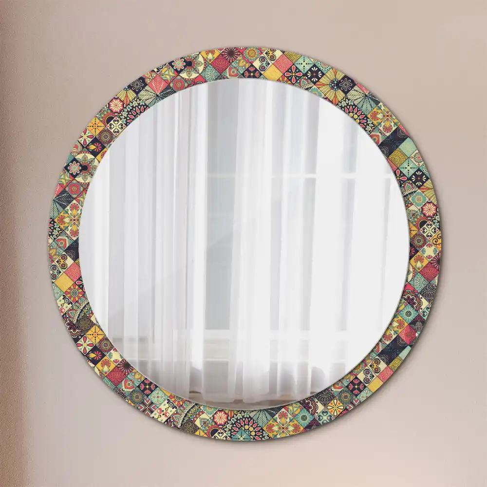 Round mirror frame with print Patchwork tiles